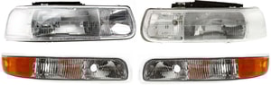 Headlight Assembly Kit for Chevrolet Silverado (1999-2002) / Tahoe (2000-2006), Right Passenger and Left Driver, 4-Piece with Parking Lights, Replacement