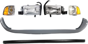 Headlight Assembly for 1994-2002 Dodge Full Size Pickup, Right Passenger and Left Driver, Halogen, 6-Piece Kit with Bumper Covers and Corner Lights, Replacement
