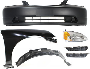 Headlight with Lens and Housing for 2001-2003 Honda Civic, Right Passenger Side Halogen 6-Piece Kit, including Bumper Brackets, Cover, Fender, Fender Liner, Replacement