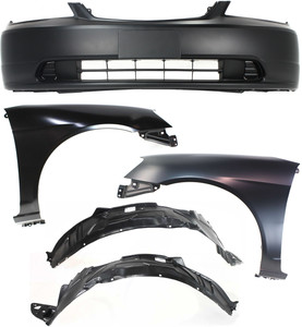 Front Bumper Cover Kit for 2001-2003 Honda Civic, 5-Piece Set with Fender Liners and Fenders, Replacement Part