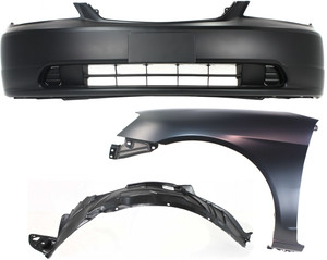 Front Bumper Cover Kit for Honda Civic 2001-2003, 3-Piece Set Includes Fender and Fender Liner, Replacement
