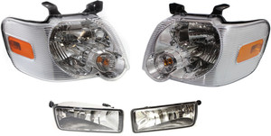 Headlight Assembly Kit for Ford Explorer 2006-2010 / Explorer Sport Trac 2007-2010, Right Passenger and Left Driver, Halogen, 4-Piece Kit, with Fog Lights, Replacement