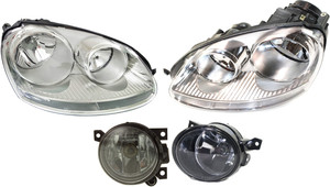 Headlight Assembly Kit for Volkswagen GTI 2006-2009 / Jetta 2006-2010, Right Passenger and Left Driver, Halogen, 4-Piece kit, with Fog Lights, Replacement
