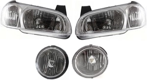 Headlight Assembly Kit for 2000-2001 Nissan Maxima, Right Passenger and Left Driver, Halogen, 4-Piece with Fog Lights, Replacement