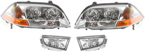 Headlight Lens and Housing Kit for Acura MDX 2001-2003, Right Passenger and Left Driver, Halogen, 4-Piece with Fog Lights, Replacement