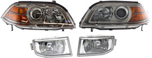 Headlight Kit for Acura MDX 2004-2006, Right Passenger and Left Driver, Lens and Housing, Halogen, 4-Piece kit, with Fog Lights, Replacement