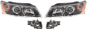 Headlight Assembly for 2006-2008 Hyundai Sonata, Right Passenger and Left Driver, Halogen, 4-Piece Kit with Fog Lights, Replacement