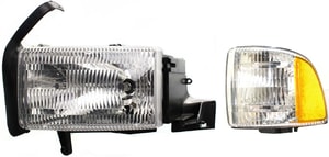 Headlight Assembly for Dodge Full Size Pickup 1994-2002, Left Driver Side, Halogen, 2-Piece Kit with Corner Light, Replacement