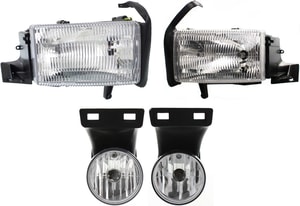 Headlight Assembly Kit for Dodge Full Size Pickup 1999-2002, Right Passenger and Left Driver, Halogen, 4-Piece kit with Fog Lights, Replacement