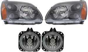 Headlight Assembly Kit for 2004-2008 Mitsubishi Galant, Right Passenger and Left Driver, 4-Piece Halogen Headlights with Fog Lights, Replacement