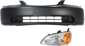 Headlight Assembly for 2001-2003 Honda Civic, Left Driver Side, Halogen, 2-Piece kit with Bumper Cover, Replacement