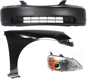 Headlight Assembly for 2001-2003 Honda Civic Right Passenger, Halogen 3-Piece Kit with Bumper Cover and Fender Replacement