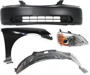Headlight Assembly for 2001-2003 Honda Civic, Right Passenger Side, 4-Piece Kit with Halogen Bulb, Bumper Cover, Fender, and Fender Liner Replacement