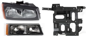 Headlight Assembly 3-Piece Kit for Chevrolet Silverado 2003-2007 Right Passenger, Halogen, with Headlight Bracket and Turn Signal Light, Replacement
