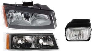 Headlight Assembly Kit for Chevrolet Silverado 2004-2007, Right Passenger Side, 3-Piece Kit Includes Halogen Headlight, Fog Light, Turn Signal Light Replacement 
