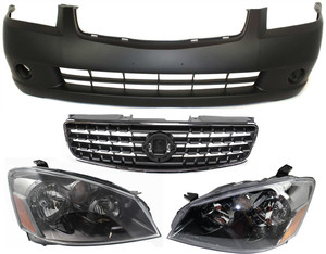 Headlight Assembly for 2005-2006 Nissan Altima, Right Passenger and Left Driver, Halogen 4-Piece Kit with Bumper Cover and Grille Assembly Replacement 