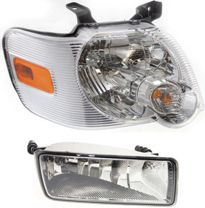 Headlight Assembly for FORD EXPLORER 2006-2010 / EXPLORER SPORT TRAC 2007-2010, Right Passenger Side, 2-Piece Kit, Halogen, with Fog Light, Replacement