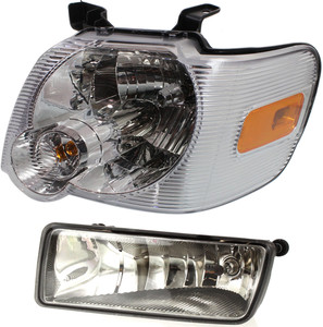 Headlight Assembly for Ford Explorer 2006-2010, Explorer Sport Trac 2007-2010, Left Driver, Halogen, 2-Piece Kit with Fog Light, Replacement