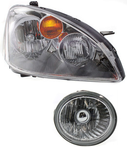 Headlight Assembly for Nissan Altima 2002-2004 Right Passenger, Halogen, 2-Piece kit, with Fog Light, Replacement