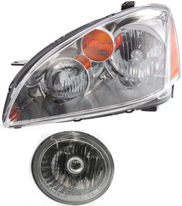 Headlight Assembly for 2002-2004 Nissan Altima, Left Driver Side, Halogen, 2-Piece Kit, with Fog Light, Replacement