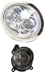 Headlight Assembly Kit for BMW Mini Cooper 2005-2008, Right Passenger, Halogen, 2-Piece with Fog Light Replacement