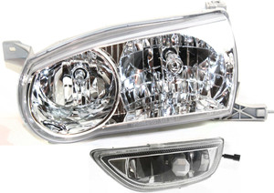 Headlight Assembly for 2001-2002 Toyota Corolla, Left Driver Side, Halogen, 2-Piece Kit with Fog Light, Replacement
