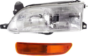 Headlight Assembly Kit for 1993-1997 Toyota Corolla, Left Driver Side, 2-Piece, Halogen with Turn Signal Light, Replacement