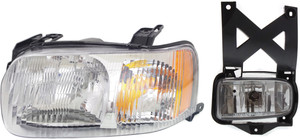 Headlight Assembly for Ford Escape 2001-2004, Left Driver, Halogen, 2-Piece Kit with Fog Light, Replacement