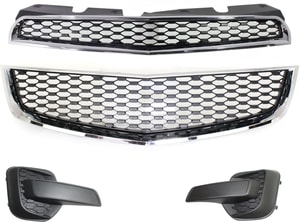 Front Bumper Grille Kit for 2010-2015 Chevrolet Equinox, Set of 4, Chrome Shell with Black Insert, Includes Grille and Fog Light Covers, Replacement
