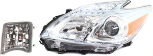 Headlight Kit for 2010-2011 Toyota Prius, Left Driver Side, Halogen, Includes Lens and Housing, 2-Piece Set with Turn Signal Light, Replacement