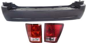 Rear Bumper Cover for Jeep Grand Cherokee Laredo Model 2007-2010, 3-Piece Kit with Tail Lights, Replacement