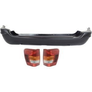 Rear Bumper Cover for Jeep Grand Cherokee 1999-2003, 3-Piece Kit with Tail Lights, Limited Model Replacement