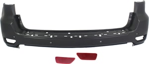 Rear Bumper Cover for Jeep Grand Cherokee 2011-2013, Upper, Primed (Ready to Paint), 3-Piece Kit with Bumper Reflectors, Replacement