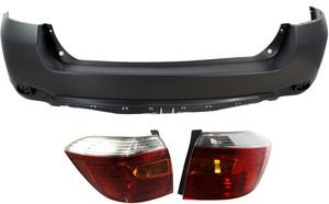 Rear Bumper Cover Kit for Toyota Highlander 2008-2010, 3-Piece Upper with Tail Lights, Replacement