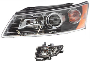 Headlight Assembly for Hyundai Sonata 2006-2008, Left Driver Halogen, 2-Piece Kit with Fog Light, Replacement