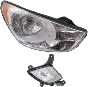 Headlight Assembly Kit for Hyundai Tucson 2010-2013, Right Passenger Side, Halogen, 2-Piece Kit with Fog Light, Replacement