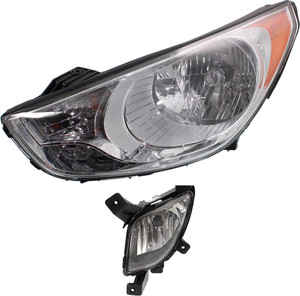 Headlight Assembly for Hyundai Tucson 2010-2013, Left Driver, Halogen, 2-Piece Kit with Fog Light, Replacement