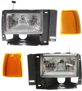 Replacement Headlight Assembly Kit for Ford Ranger 1989-1992, Explorer 1991-1994, Right Passenger and Left Driver, 4-Piece Set with Corner Lights, Halogen