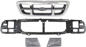 4-Piece Grille Kit for 1998-2000 Ford Ranger, Includes Front-Wheel Drive Header Panel and Headlights, Replacement