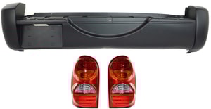 Rear Bumper Cover for 2002-2004 Jeep Liberty, 3-Piece Kit with Tail Lights, Replacement