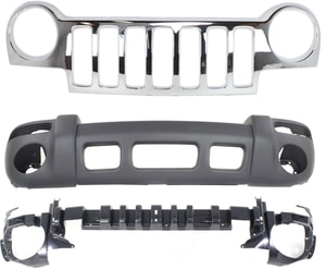 Grille Kit for 2002-2004 Jeep Liberty, 3-Piece Set with Bumper Absorber and Bumper Cover, Replacement