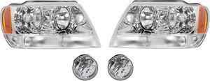 Headlight Assembly for Jeep Grand Cherokee 2004, Right Passenger and Left Driver, Halogen, 4-Piece kit with Fog Lights, Replacement