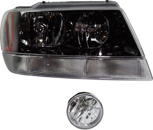 Right Passenger Headlight Kit for 2004 Jeep Grand Cherokee Including Bulb and Fog Light, 2-Piece Replacement