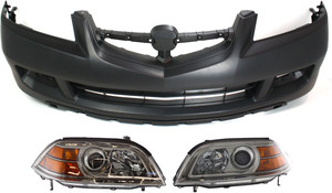 Headlight Kit for Acura MDX 2004-2006, Right Passenger and Left Driver Lens and Housing, Halogen, 3-Piece with Bumper Cover Replacement