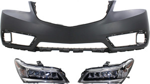 Headlight Kit for Acura MDX 2014-2016, Right Passenger and Left Driver, Includes Bulbs, 3-Piece with Bumper Cover, Replacement