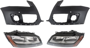 Headlight Assembly for Audi Q5 2009-2012, Right Passenger and Left Driver, Halogen, 4-Piece kit with Bumper Covers, Replacement