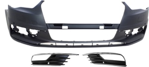 Front Bumper Cover 3-Piece Kit with Fog Light Trims for Audi A3/A3 Quattro 2015-2016, Replacement