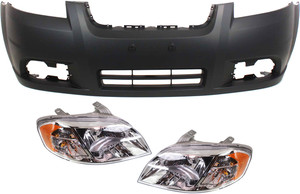 Headlight Assembly for 2007-2011 Chevrolet Aveo, Right Passenger and Left Driver, Halogen, 3-Piece Kit with Bumper Cover Replacement