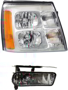 Headlight with Bulb and Fog Light for Cadillac Escalade 2002, Right Passenger 2-Piece Kit Replacement