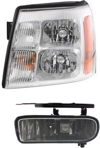 Headlight Assembly Kit for 2002 Cadillac Escalade/Escalade EXT, Left Driver Side, Halogen, with Fog Light, 2-Piece Set, Replacement